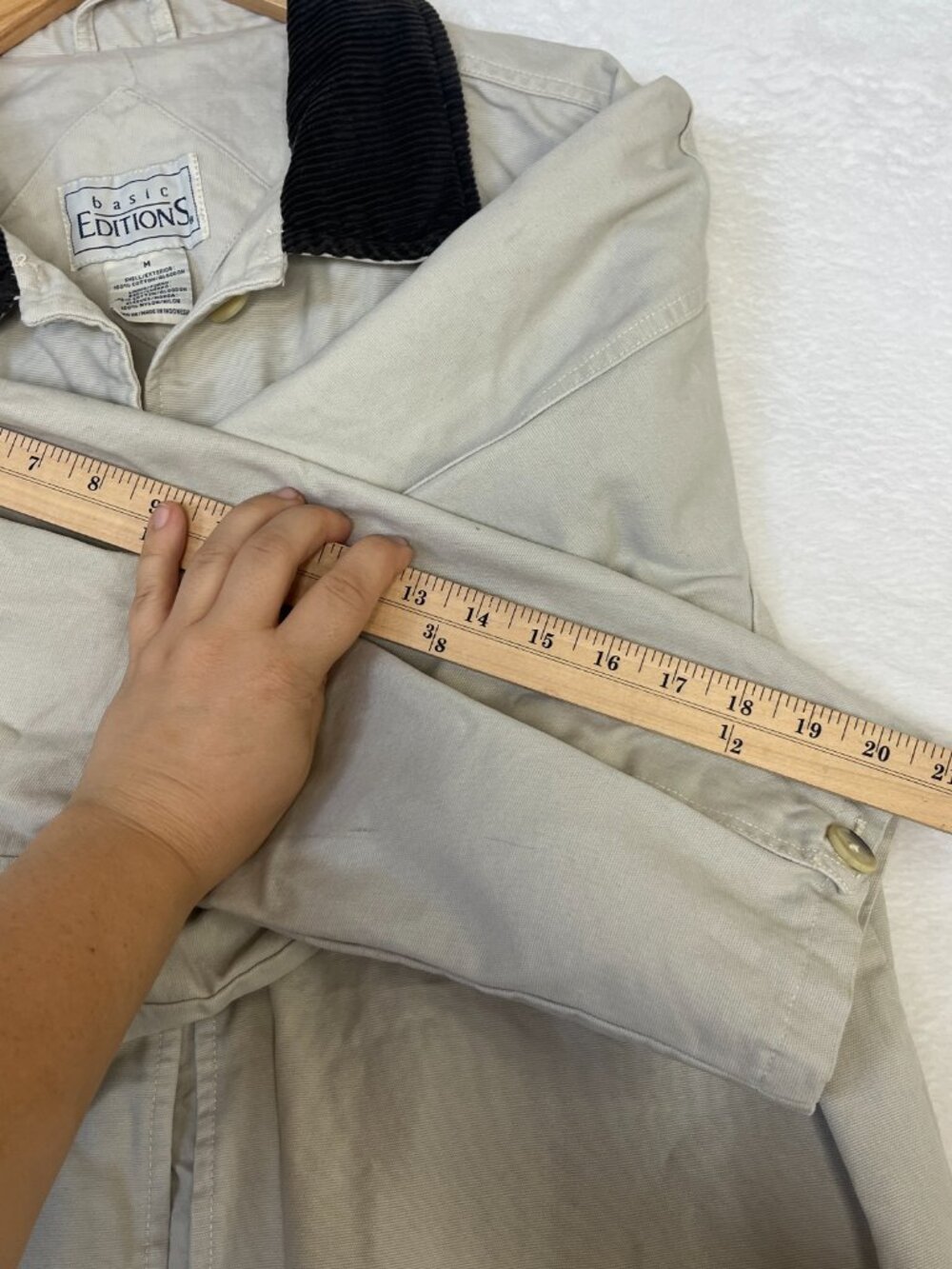 Vtg Basic Editions Canvas Barn Chore Jacket Brown Corduroy Collar sz M Cottage - Picture 9 of 9